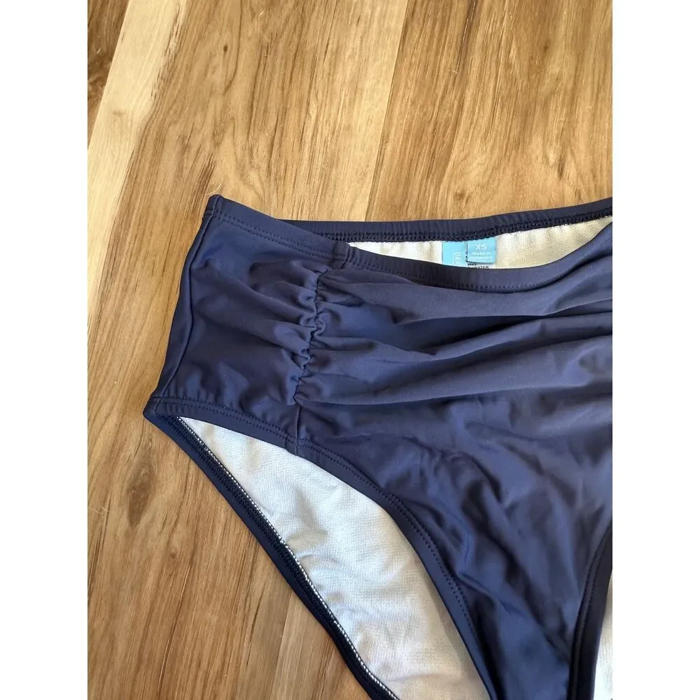 NWT Draper James Navy Side Shirred High Waist Bikini Bottom Size XS